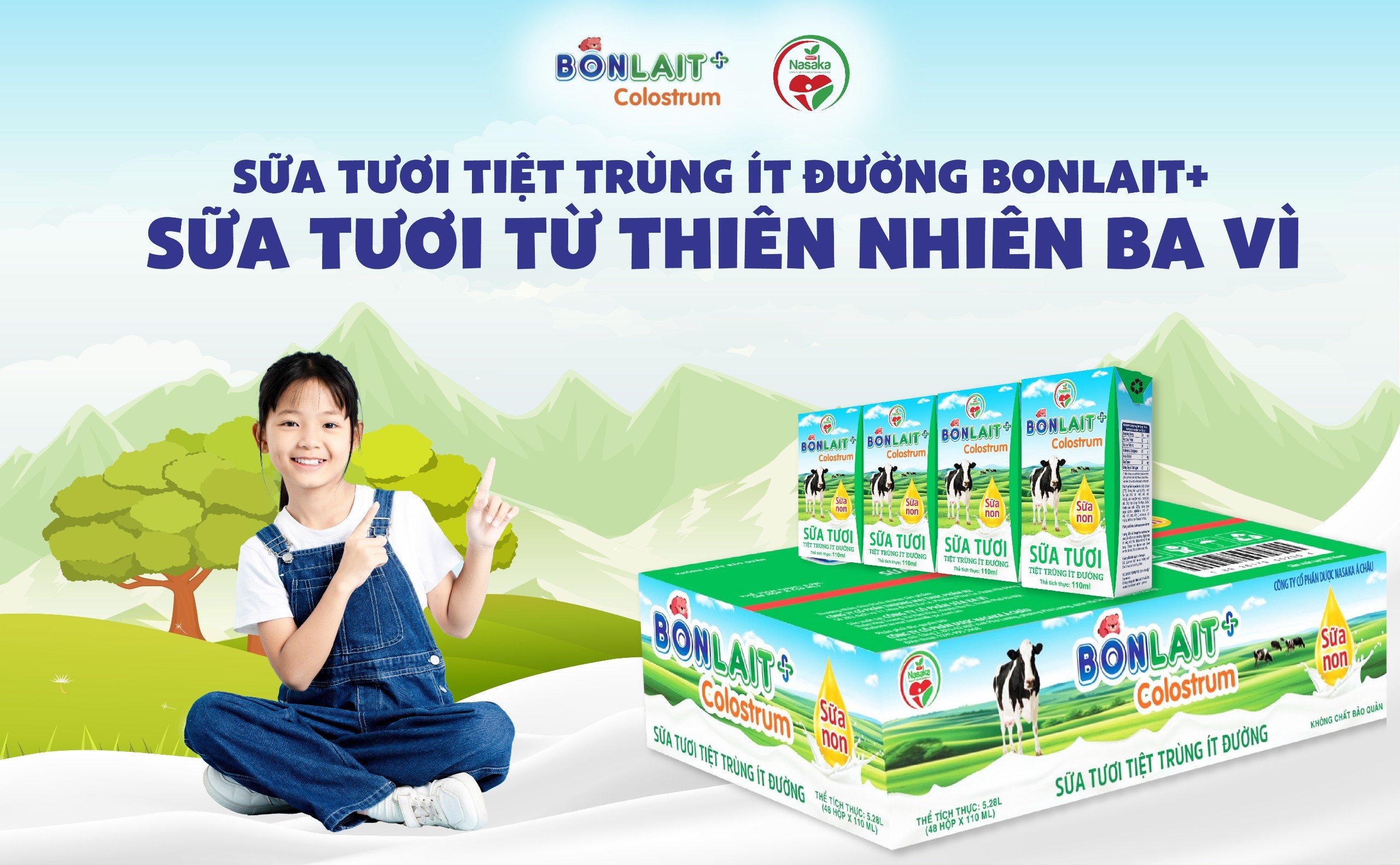 Sữa tươi tiệt trùng ít đường BonlaiT+ sữa tươi từ thiên nhiên ba vì